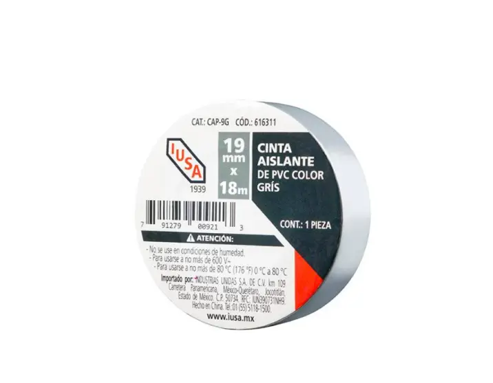 [616311] CINTA DE AISLAR IUSA COLOR GRIS 19MM X 9MTS